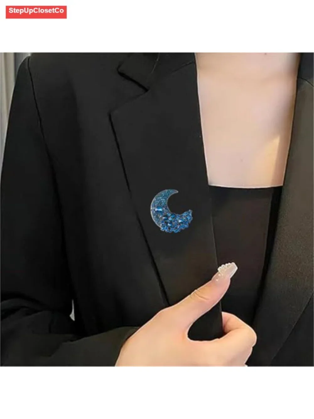 Vintage Crescent Moon Rhinestone Brooch Pin for Suits Dresses Hats Bags